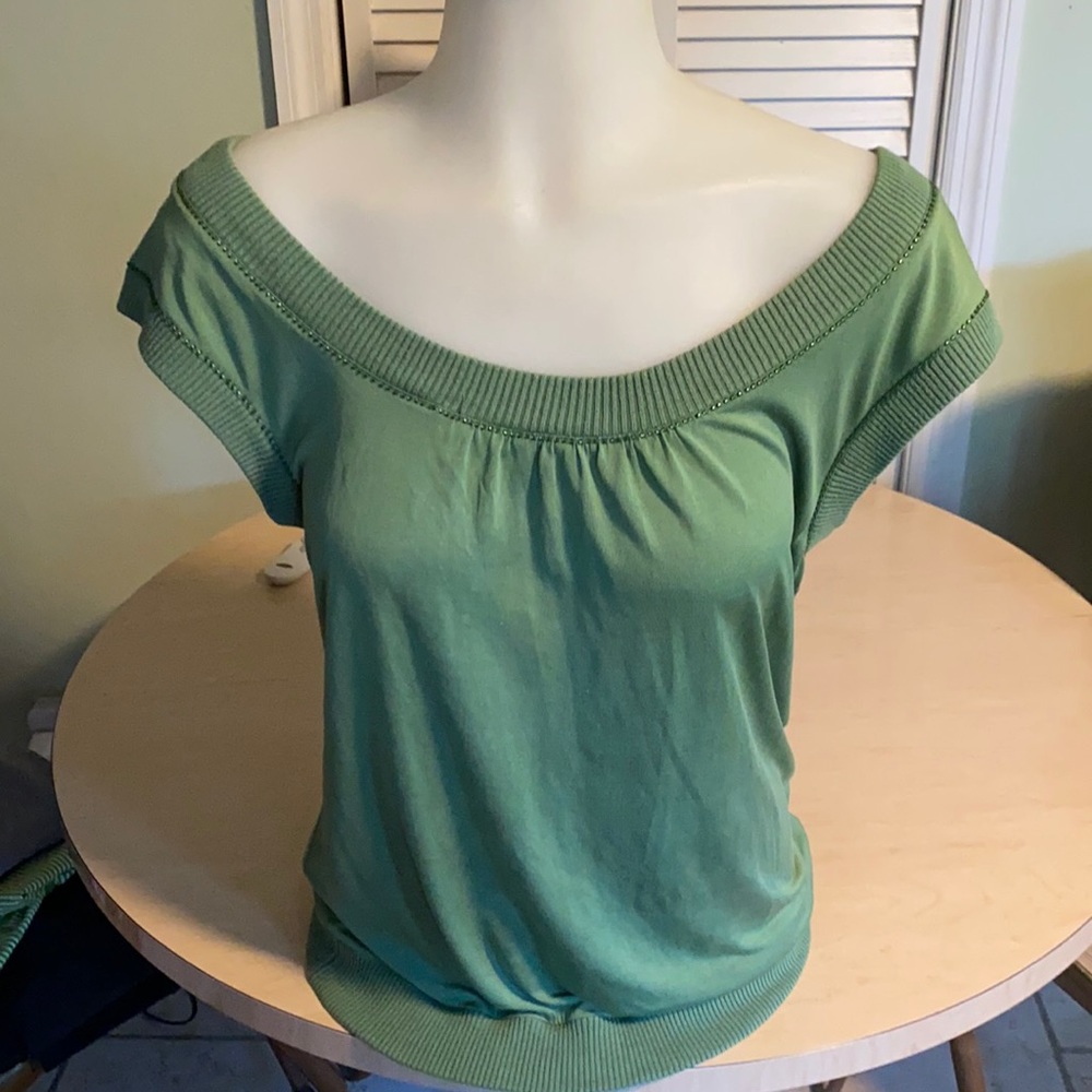 Ted Baker moss color scoop neck beaded top. See pics for condition